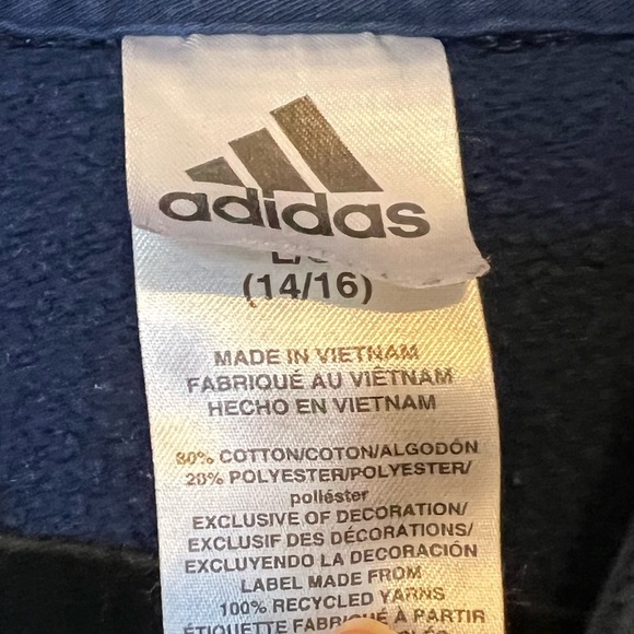 Adidas Boy's Fleece Hoodie Sweatshirt - Navy/Gray - Size Large (14 - 16) - Picture 6 of 6